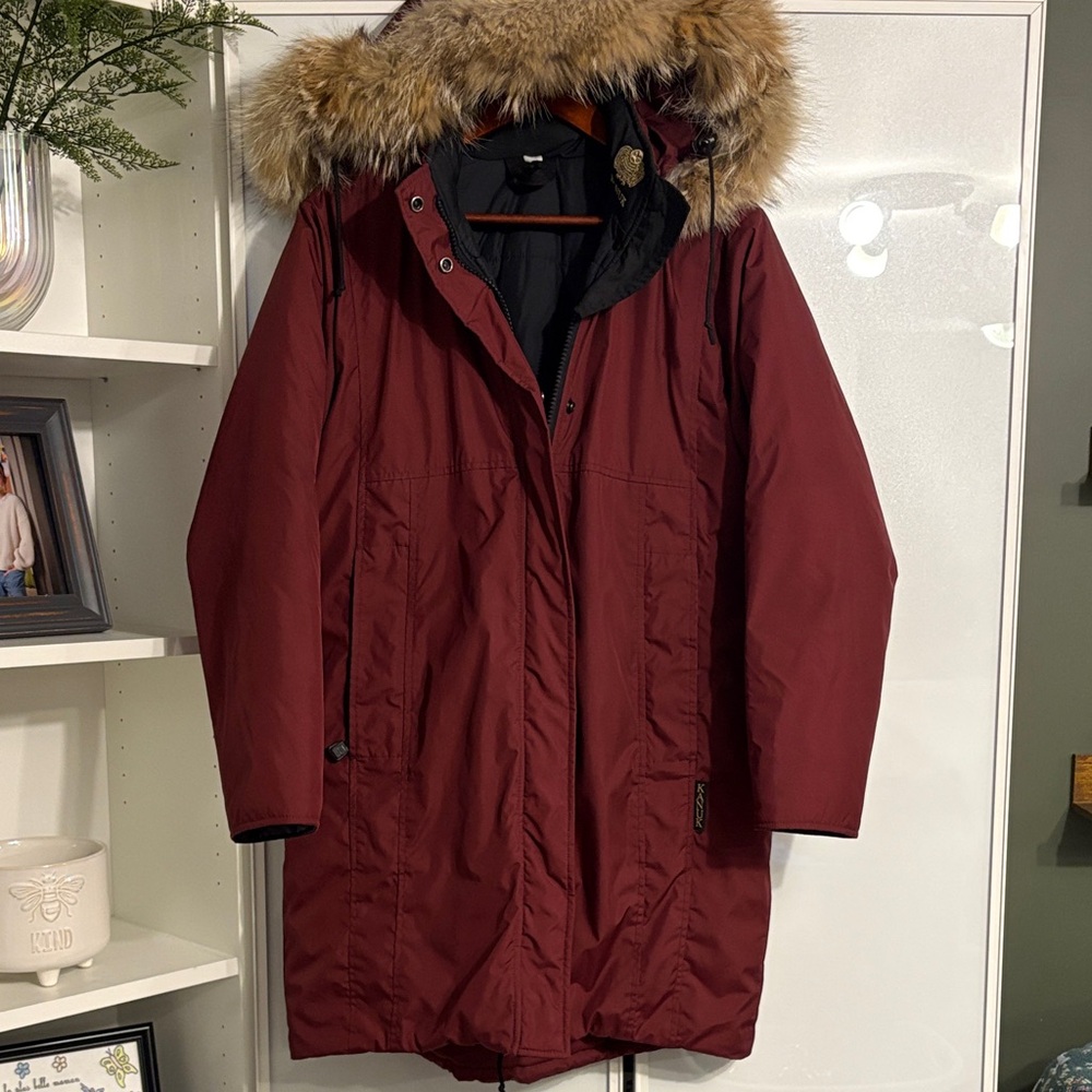 Women's Burgundy Parka with Fur Trim